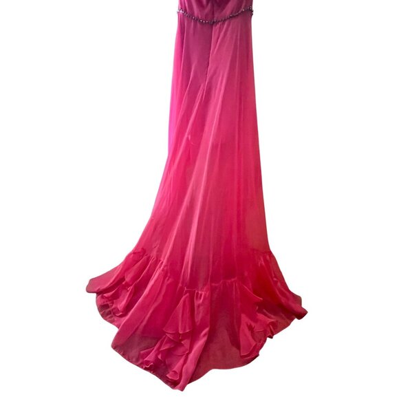 Mac Duggal RARE Hot Pink High-Low Gown Halter Neck Tiered Slit Skirt Size 2 - Picture 16 of 16